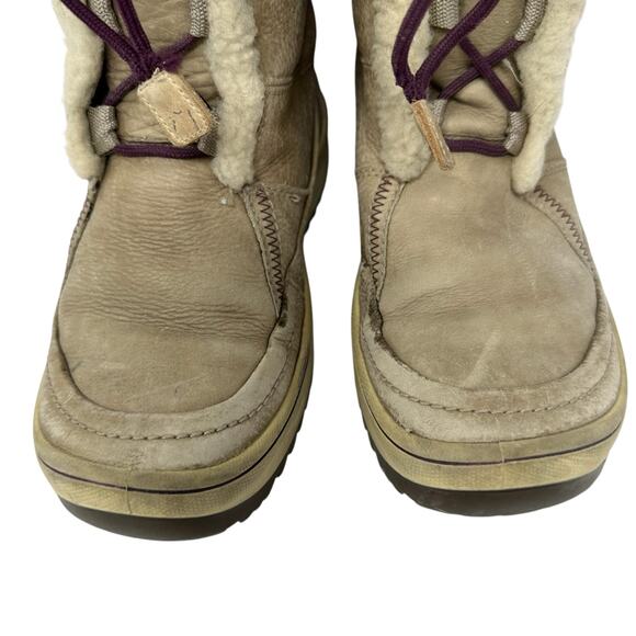 ECCO Trace HydroMax Lace Up Snow Boot Women 37 US 6-6.5 Fur Insulated Beige Tan - Picture 5 of 9